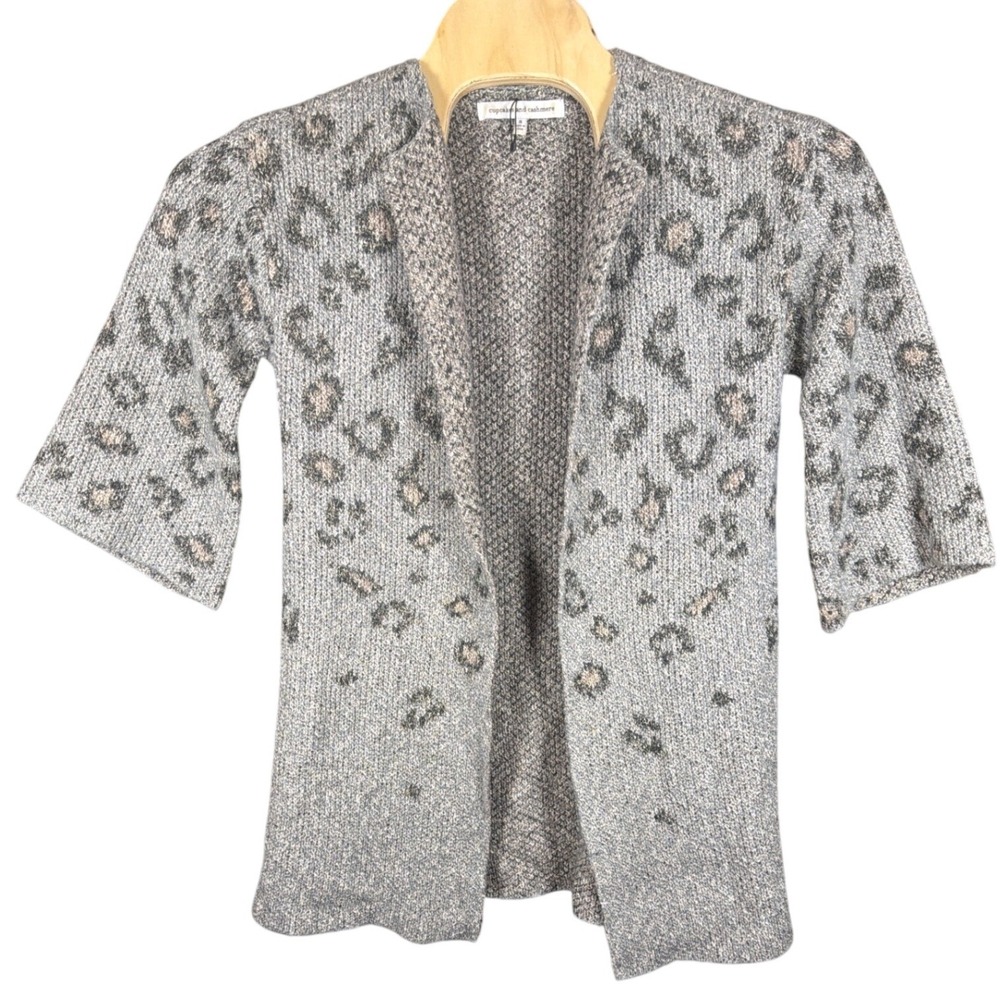 Cupcakes and Cashmere Womens Gray Leopard Print Open Front Cardigan Sweater S
